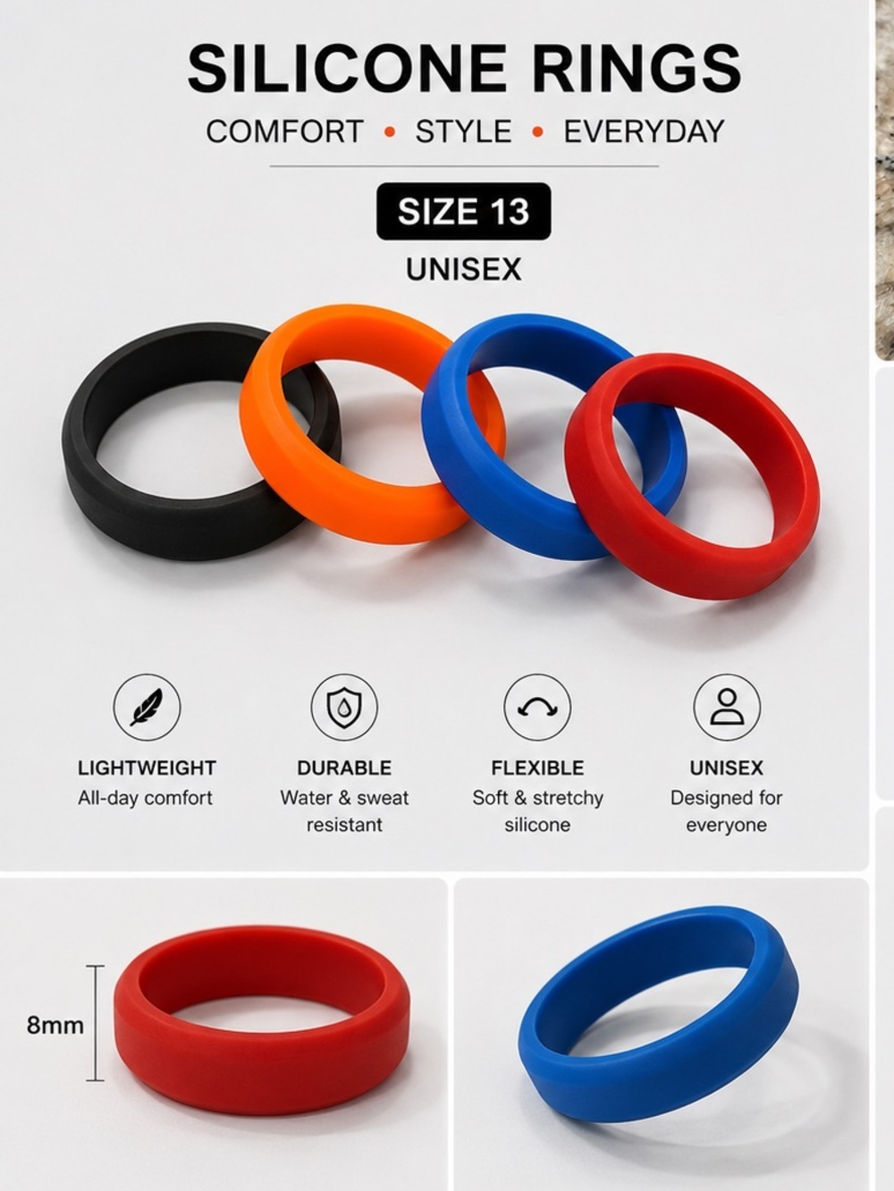 4pc Silicone Comfort Ring Set - Red, Blue, Orange, Black - Unbranded